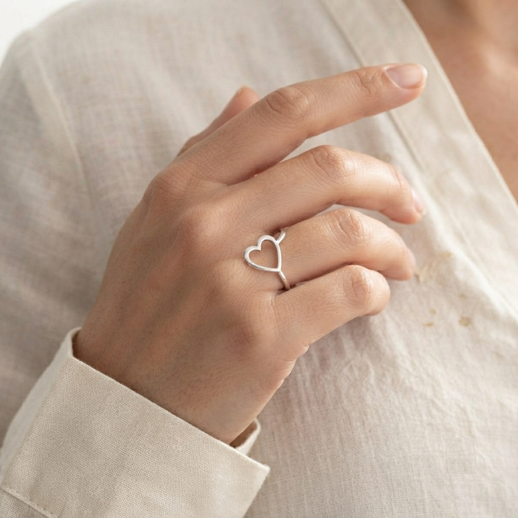 Dainty Heart Ring, 925 Sterling Silver Minimalist Ring, Open Heart Stacking Band, Delicate Love Jewelry, Girlfriend Gift, Tiny Heart Ring - Image 2